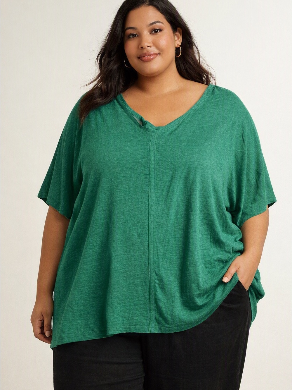 Eileen Fisher Linen Flowy Green Top 2X Plus Size Relaxed Fit Minimalist Style